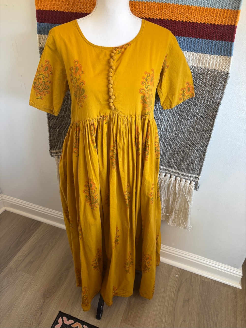 Women's Mustard Yellow Cotton India Maxi Dress